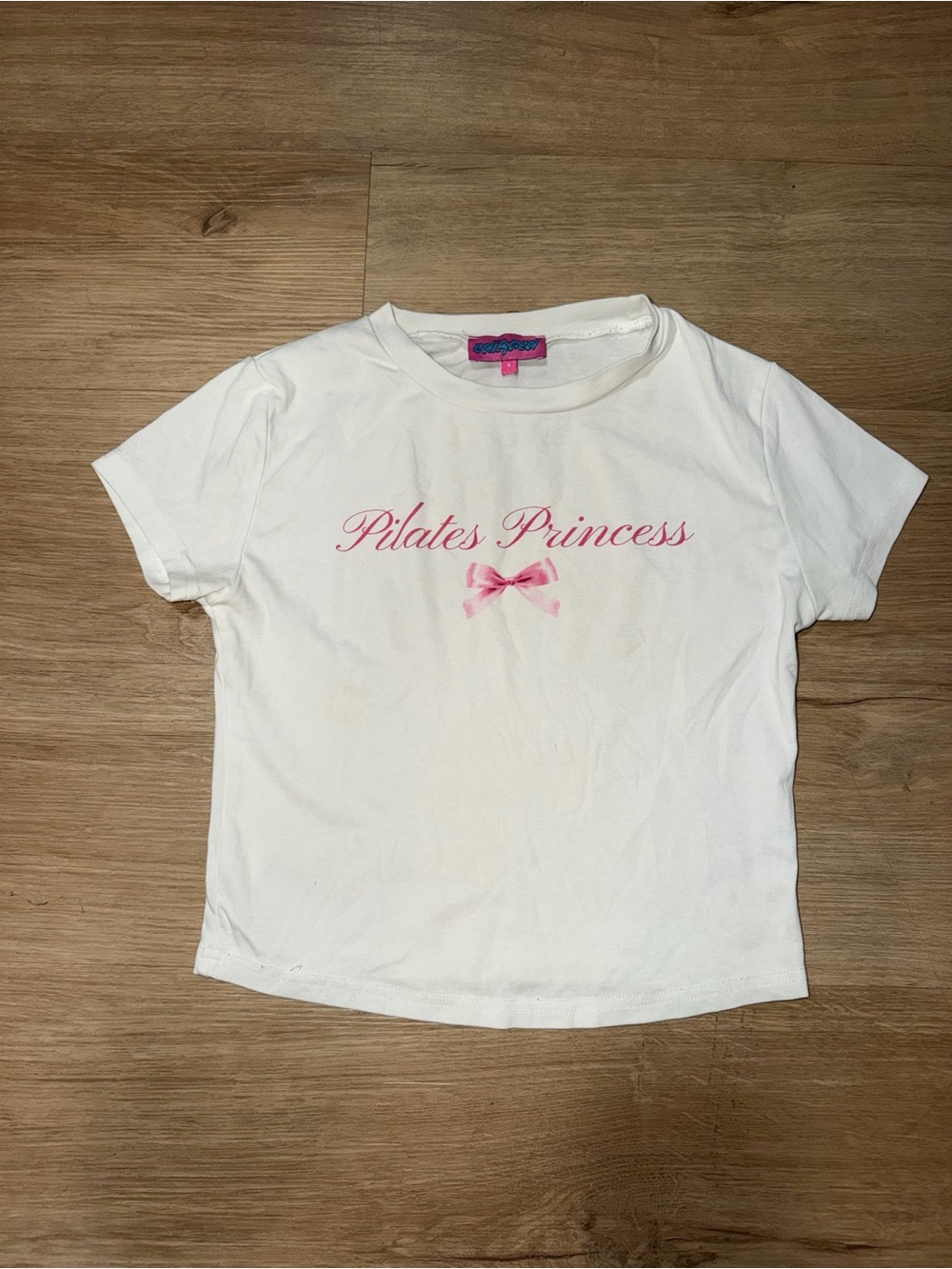 Edikted White Tee with Pink "Pilates Princess" Script